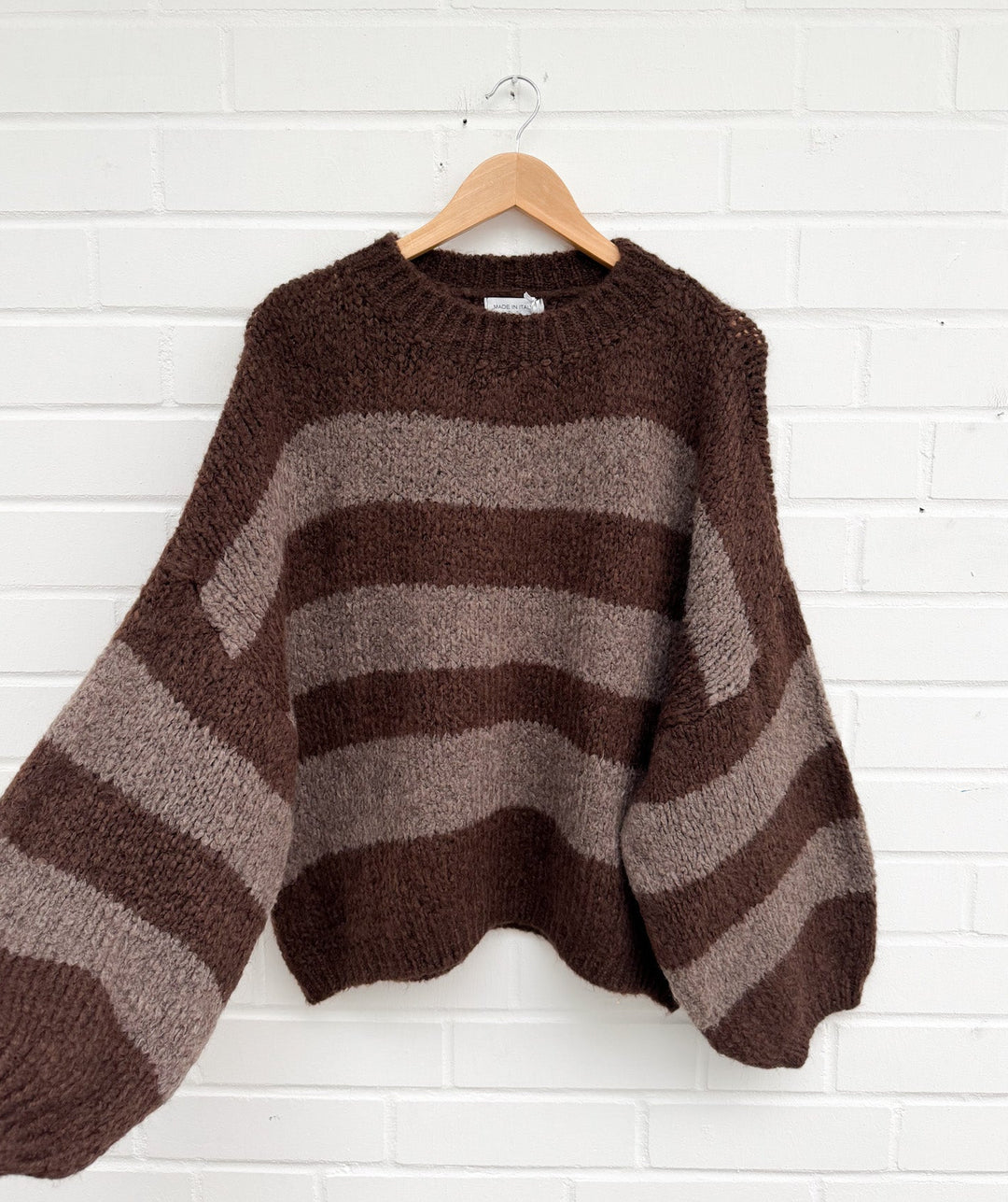OVERSIZE STREIFEN STRICKPULLOVER - dunkelbraun