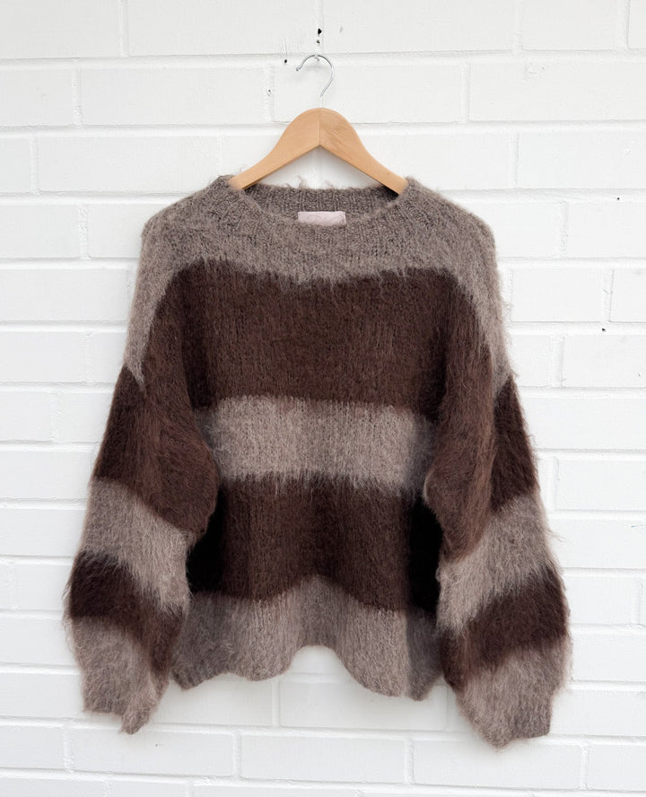 COZY STRIPE STRICKPULLOVER - Dunkelbraun