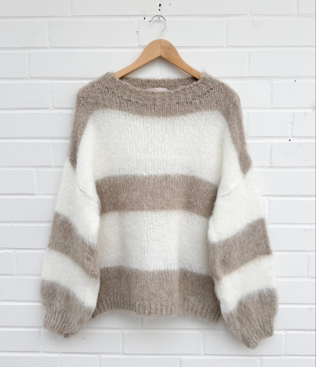 COZY STRIPE STRICKPULLOVER - Taupe Beige