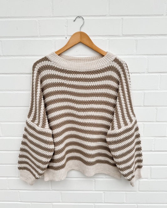 STREIFEN LOOLA PULLOVER- Taupe