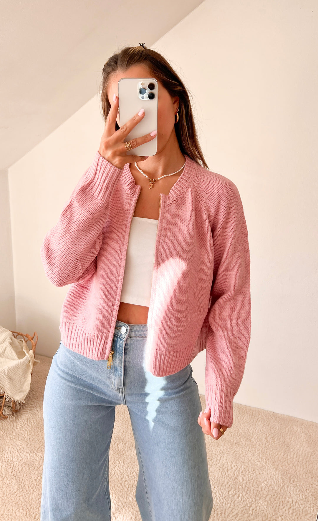 STRICKJACKE mit goldenen Reißverschluss - versch. Farben