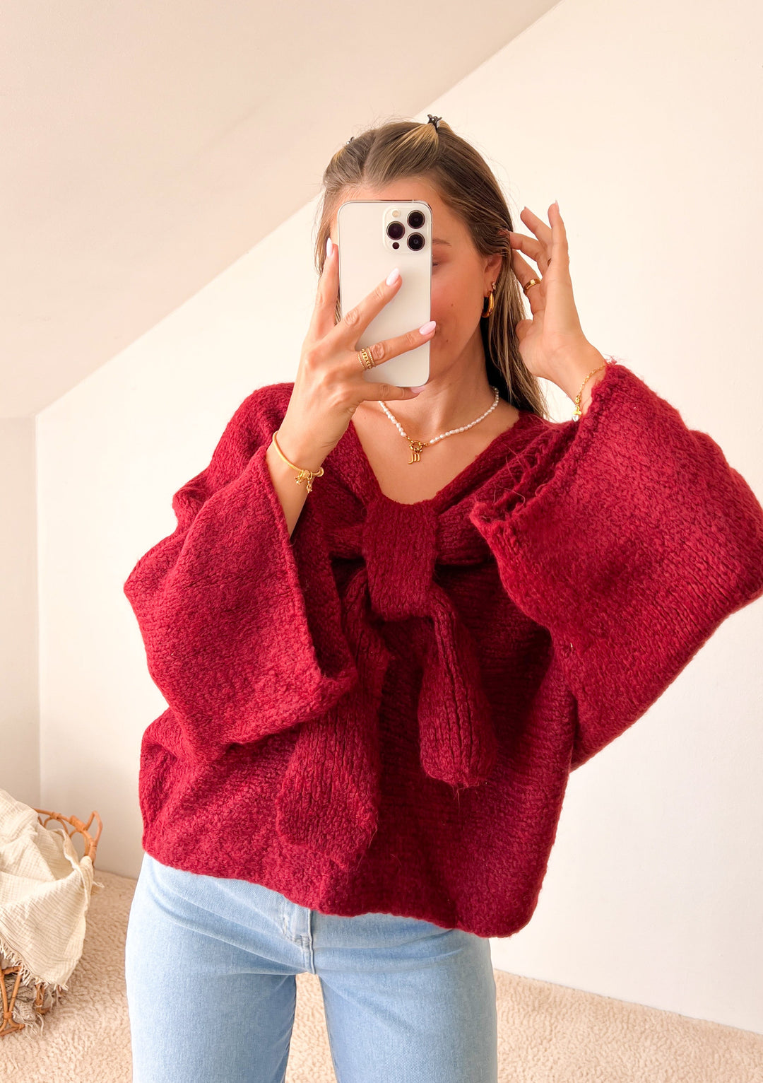 DREAMY STRICKPULLOVER mit Schleife - versch. Farben