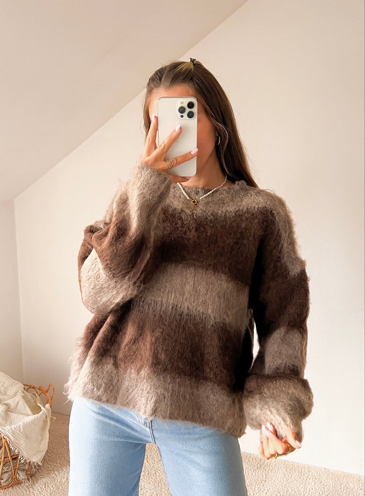 COZY STRIPE STRICKPULLOVER - Dunkelbraun