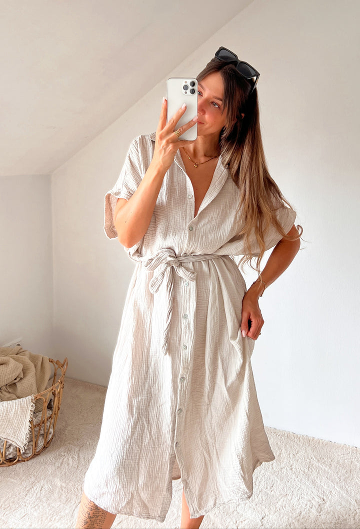 LANGES MUSSELIN BLUSENKLEID CORINNA - versch. Farben