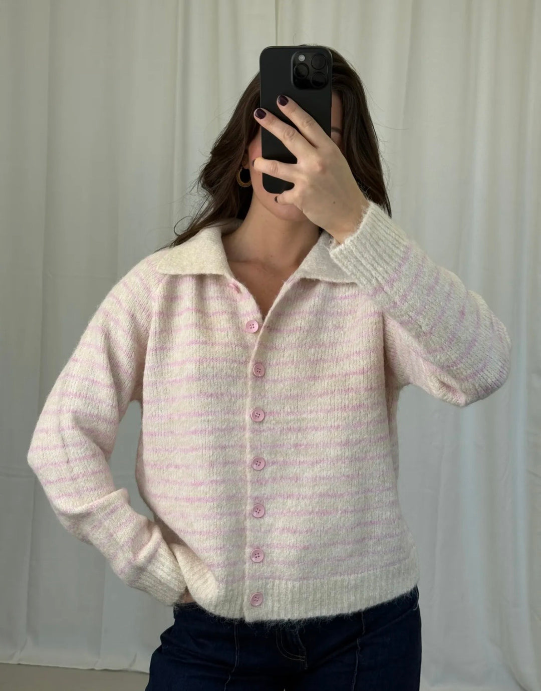 STREIFEN STRICKJACKE mit Kragen - versch. Farben