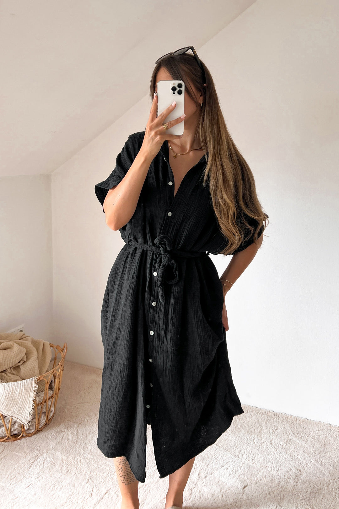 LANGES MUSSELIN BLUSENKLEID CORINNA - versch. Farben