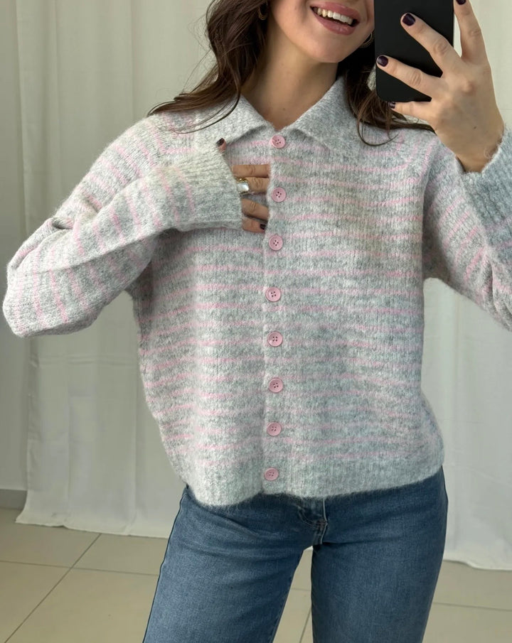 STREIFEN STRICKJACKE mit Kragen - versch. Farben