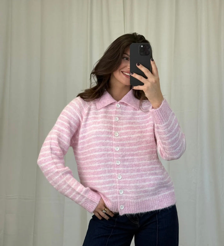 STREIFEN STRICKJACKE mit Kragen - versch. Farben