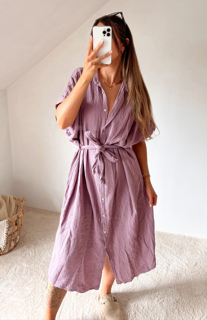 LANGES MUSSELIN BLUSENKLEID CORINNA - versch. Farben