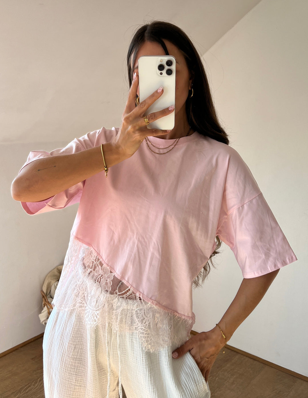 T-SHIRT mit Spitze - versch Farben