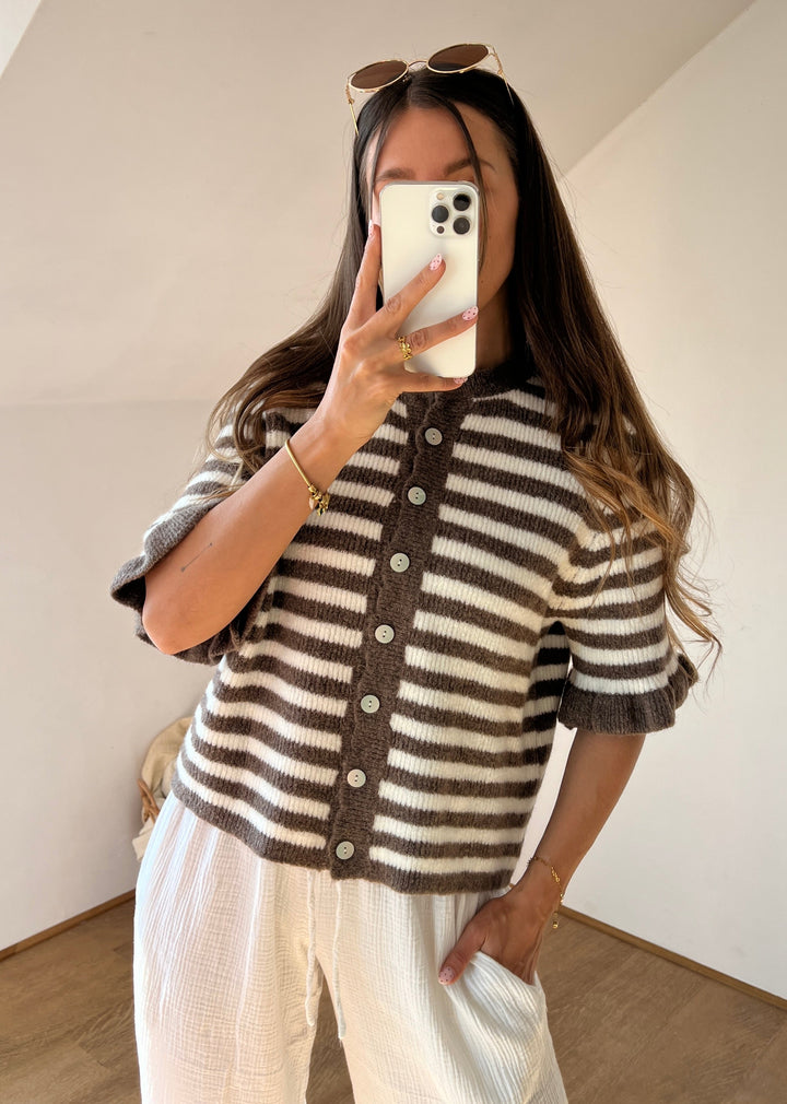 KURZARM STREIFEN STRICKJACKE LIZ - versch. Farben