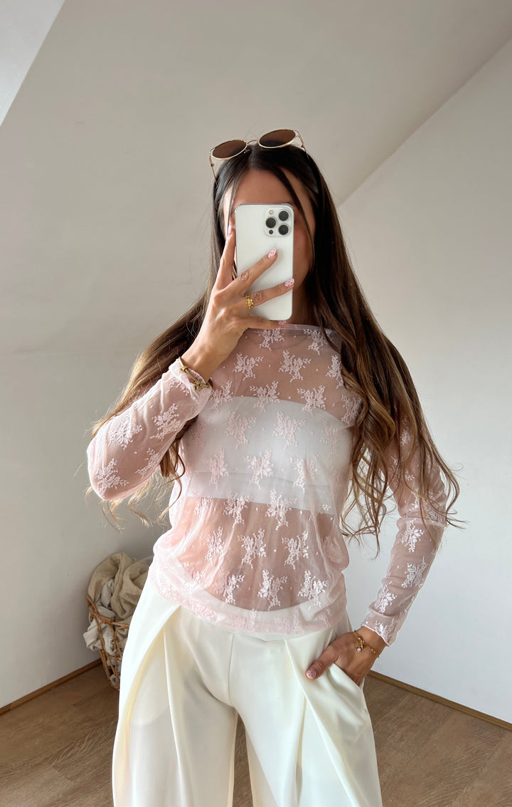 LACE FLOWER LANGARM SHIRT - versch. Farben