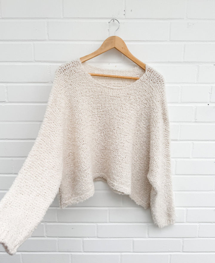 CROP BOUCLE STRICKPULLOVER - versch. Farben