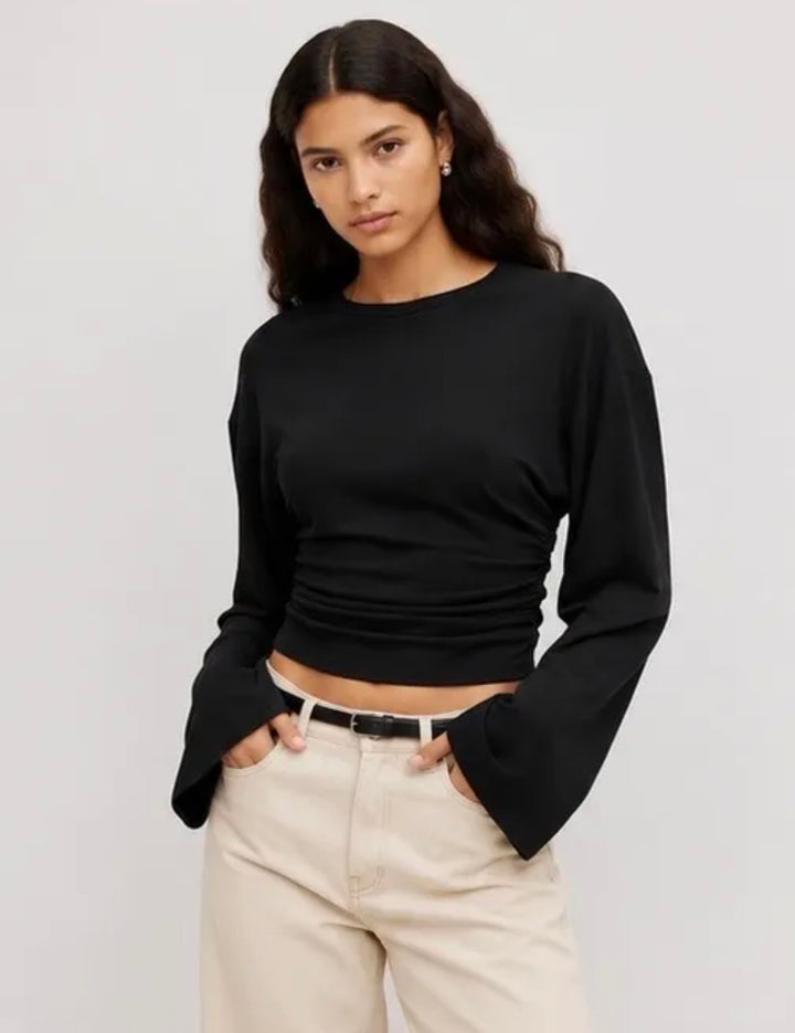 BASIC LANGARM SHIRT mit Raffung - versch. Farben