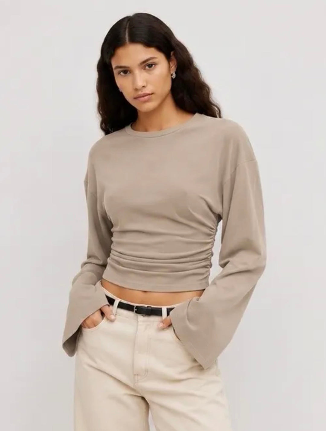 BASIC LANGARM SHIRT mit Raffung - versch. Farben