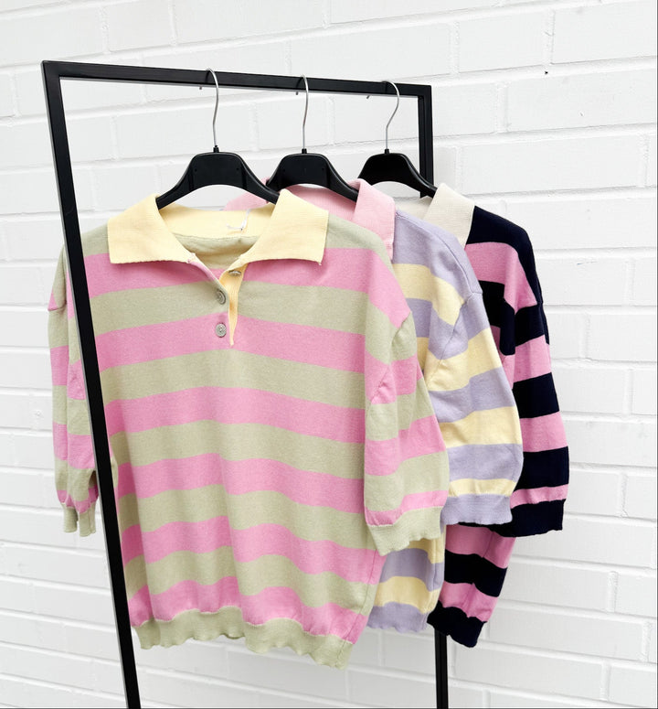 KURZARM STREIFEN SHIRT mit Kragen - Versch. Farben