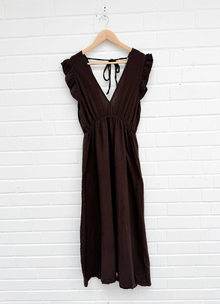 LANGES RÜSCHEN MUSSELIN KLEID TINA - versch. Farben