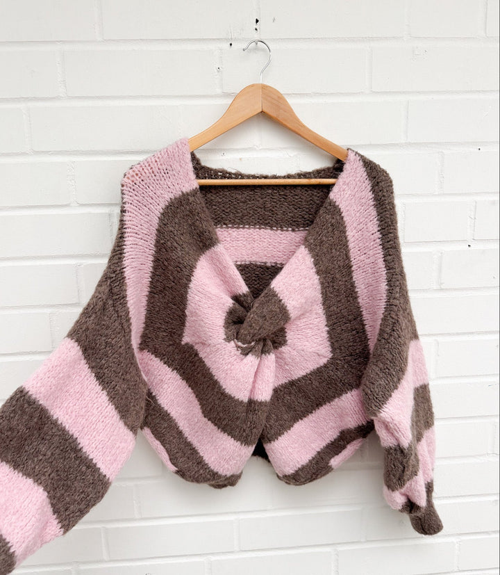 STREIFEN KNOTEN STRICKPULLOVER - rosa