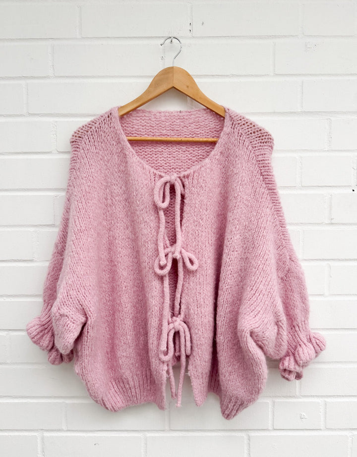3/4 ARM SCHLEIFEN STRICKJACKE - rosa