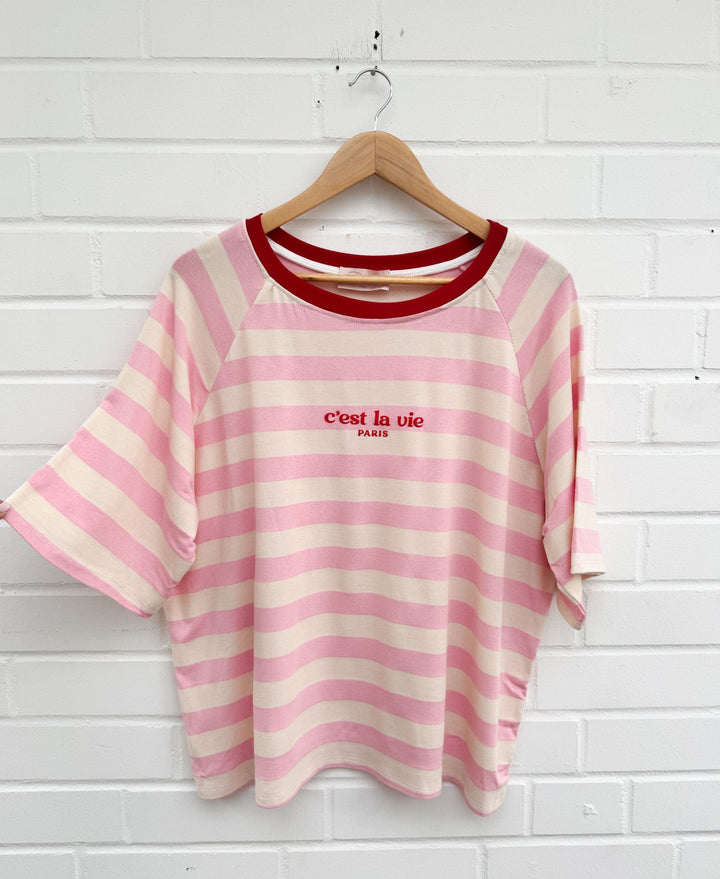 CEST LA VIE STREIFEN T-SHIRT - rosa