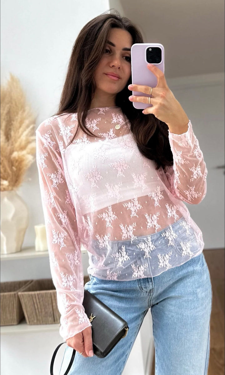 LACE FLOWER LANGARM SHIRT - versch. Farben