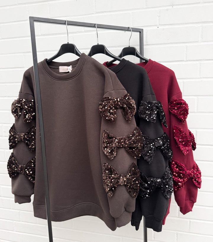 SWEATSHIRT MIT PAILLETTEN SCHLEIFEN - versch. Farben