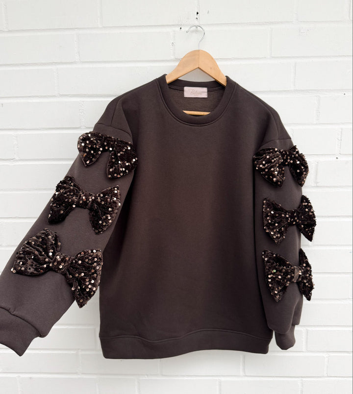 SWEATSHIRT MIT PAILLETTEN SCHLEIFEN - versch. Farben