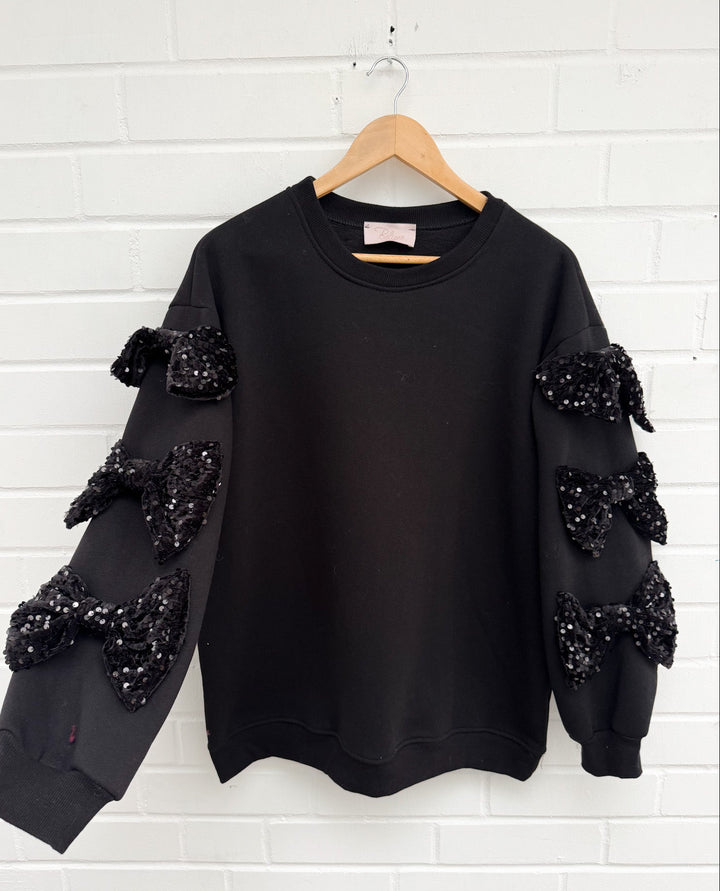 SWEATSHIRT MIT PAILLETTEN SCHLEIFEN - versch. Farben