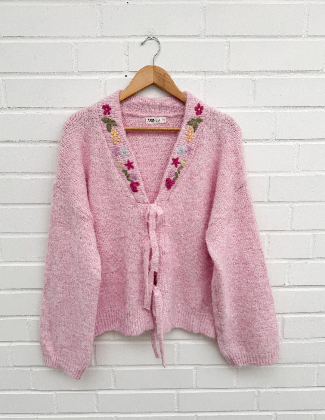 SCHLEIFEN STRICKJACKE ROSA FLOWER - rosa