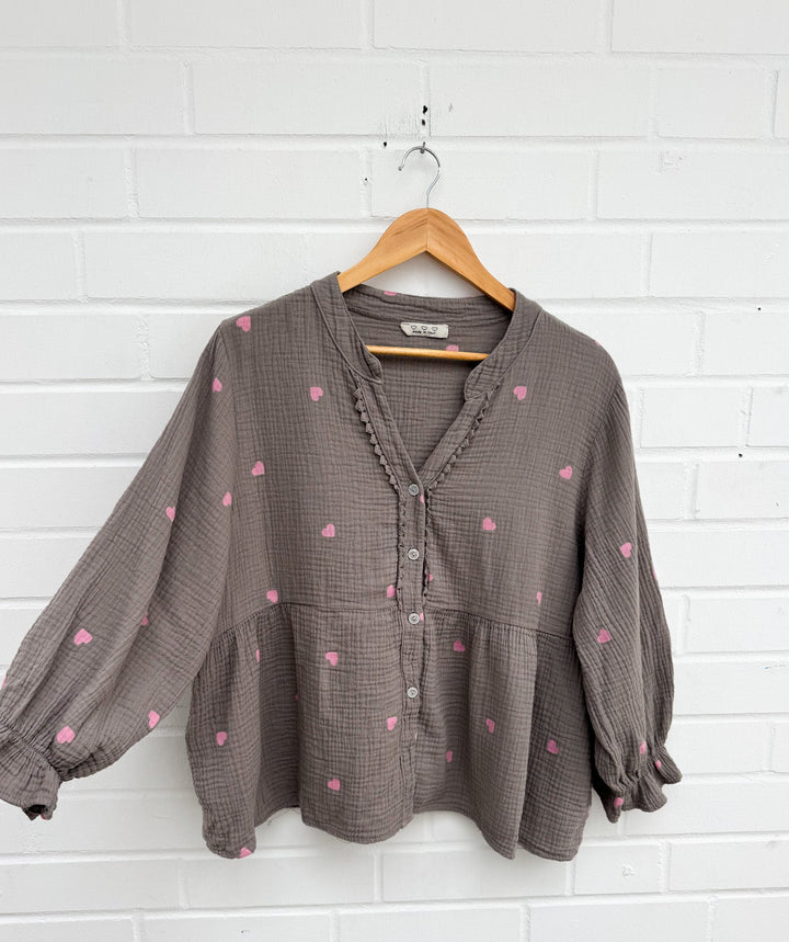 MUSSELIN HERZ TUNIKA BLUSE - koralle