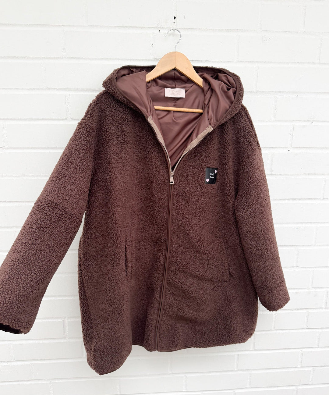 LÄSSIGE TEDDY JACKE mit Kapuze - braun