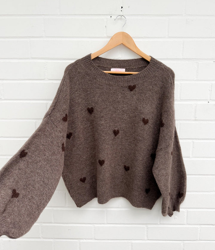 HERZ STRICKPULLOVER - schlamm braun