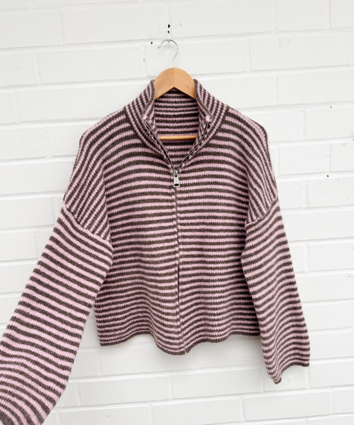 STREIFEN STRICKJACKE mit Reißverschluss - versch. Farben