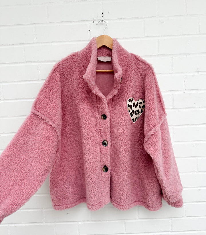 LOCKERE TEDDY JACKE mit Herz - versch. Farben