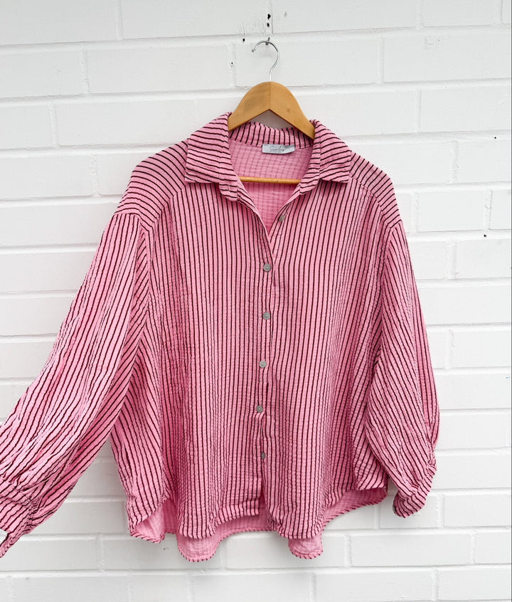 OVERSIZE STREIFEN MUSSELIN BLUSE - versch. Farben