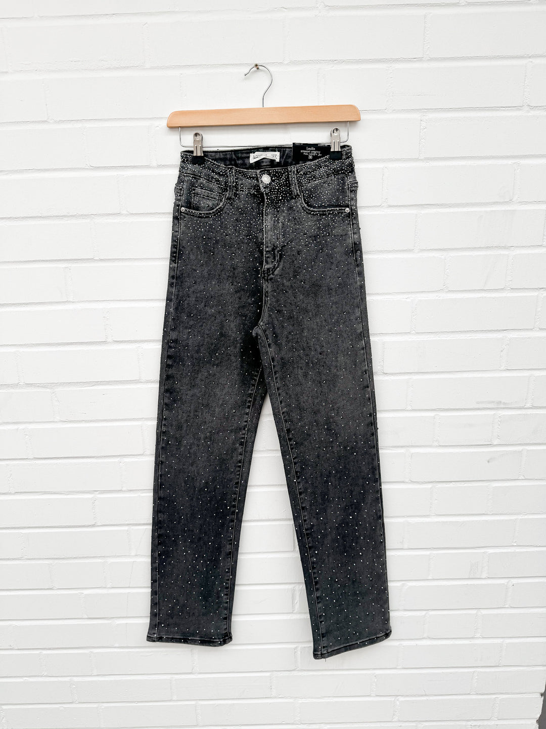 GLITZER STRASS JEANS - grau