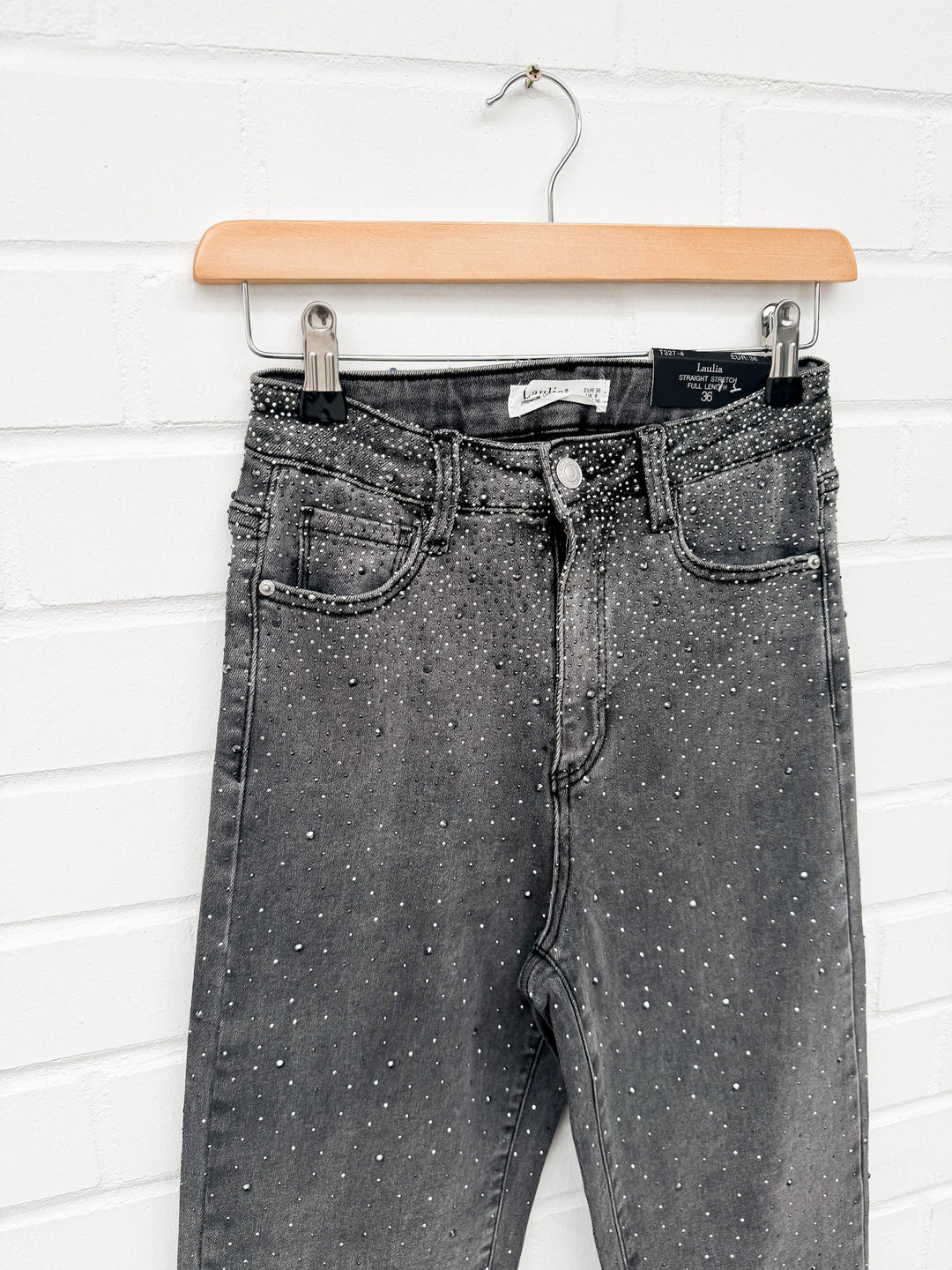 GLITZER STRASS JEANS - grau