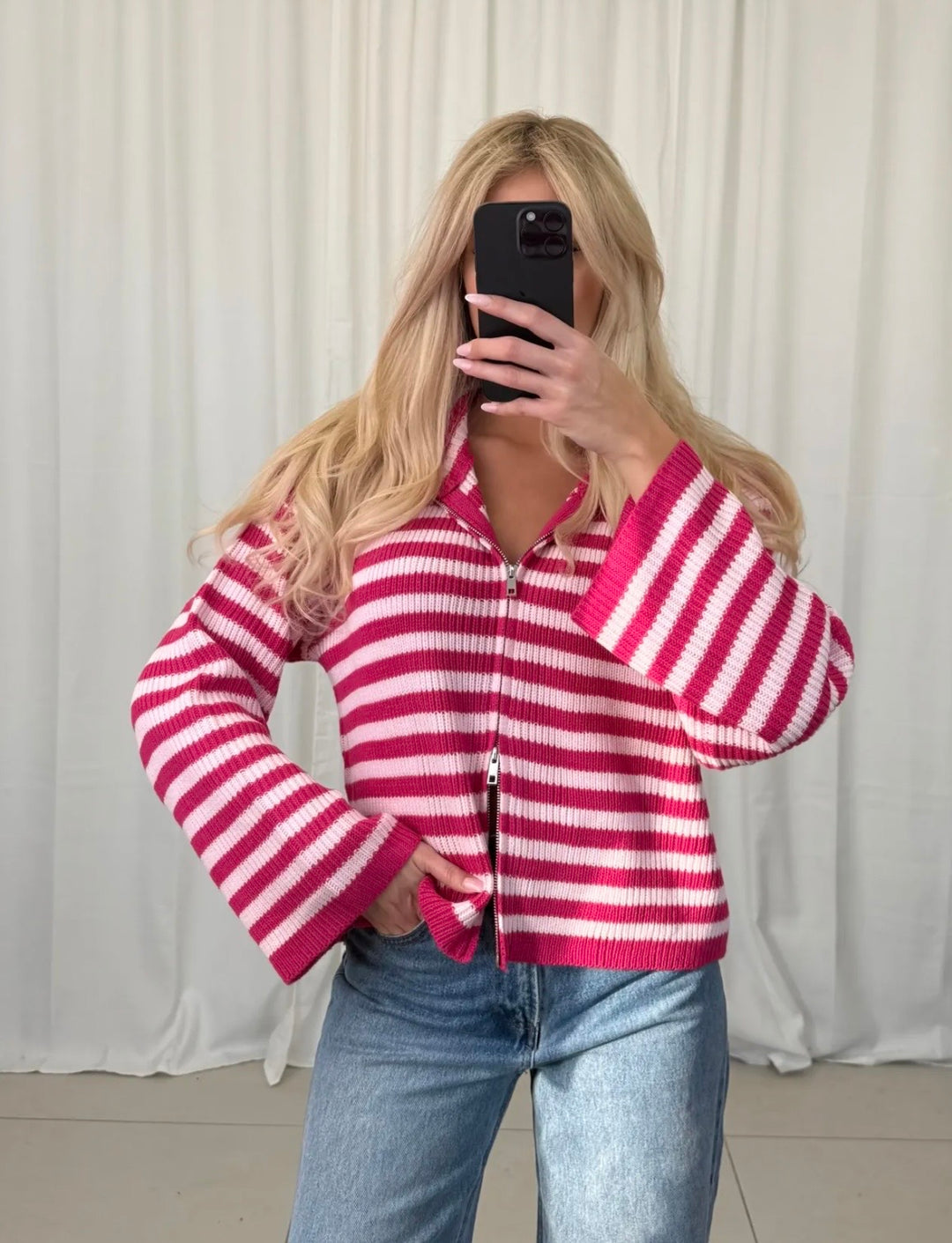 STREIFEN STRICKJACKE mit Reißverschluss - versch. Farben