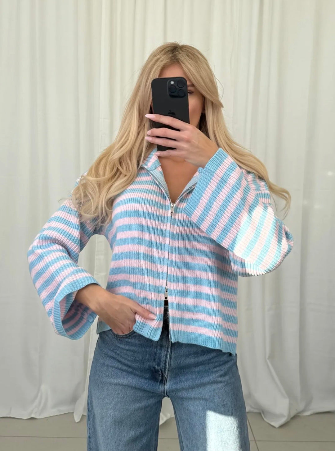 STREIFEN STRICKJACKE mit Reißverschluss - versch. Farben