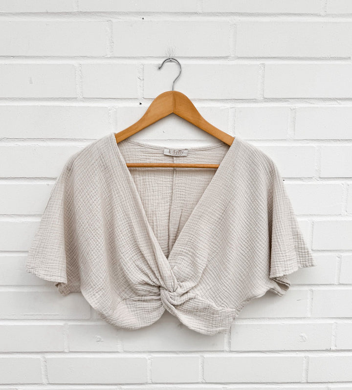 CROPPED MUSSELIN BLUSE - beige