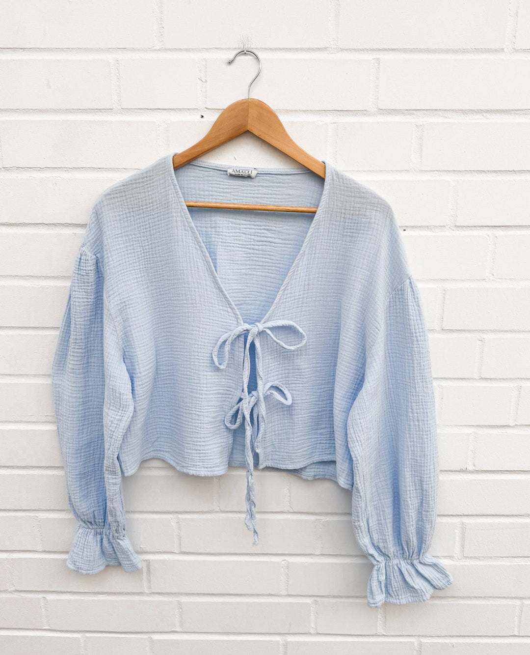 SCHLEIFEN MUSSELIN BLUSE NAPOLI - Hellblau