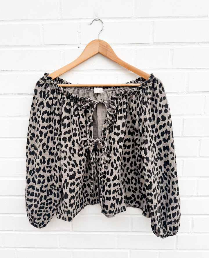 LANGARM LEO SCHLEIFEN MUSSELIN BLUSE - taupe