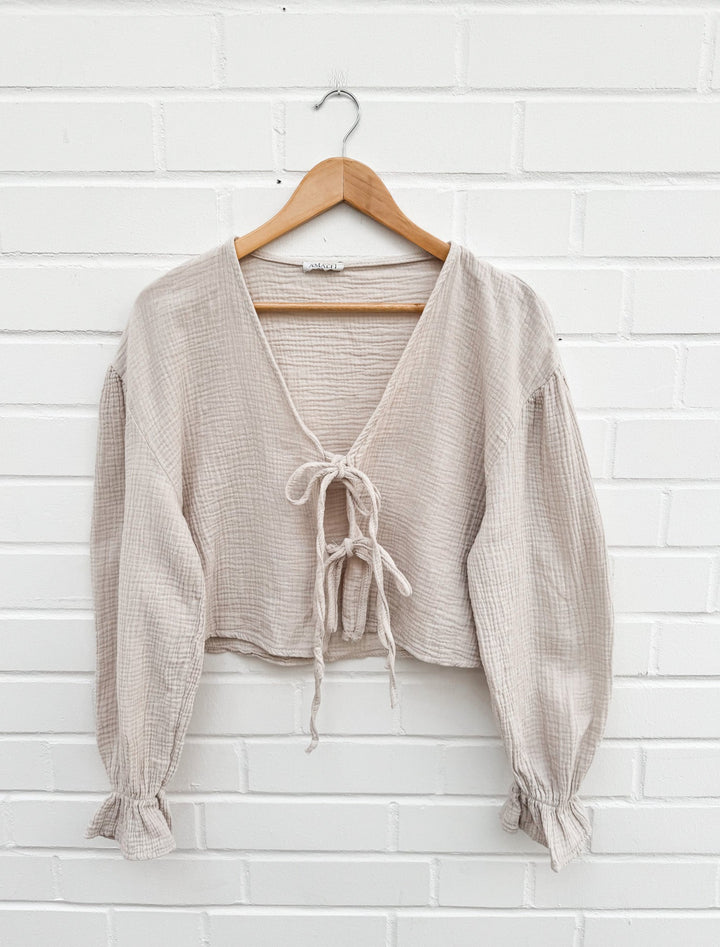 SCHLEIFEN MUSSELIN BLUSE NAPOLI -beige