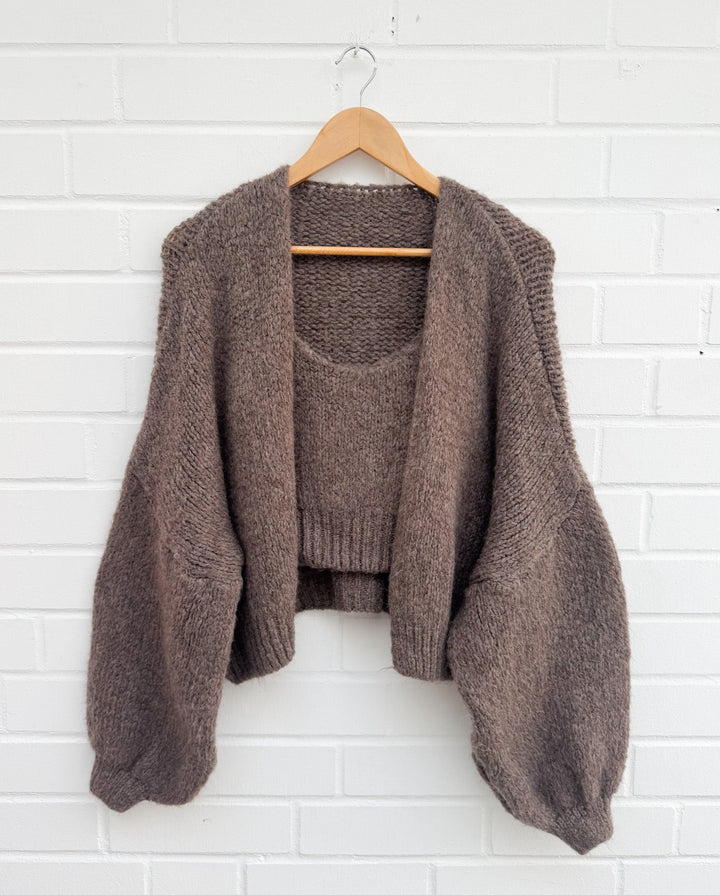 CARDIGAN MIT STRICKTOP - Braun