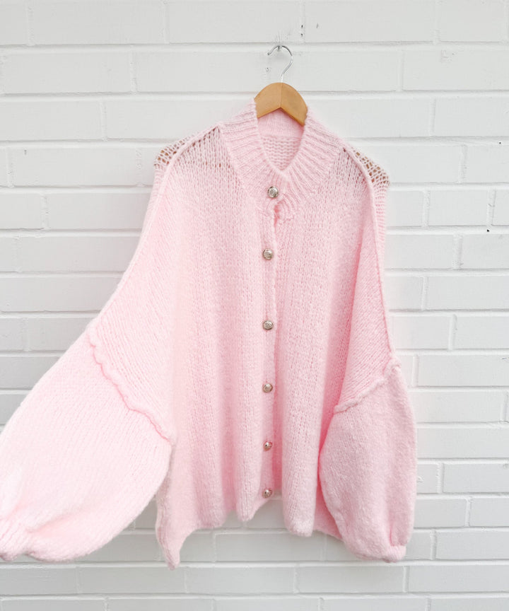 LANGE OVERSIZE STRICKJACKE MAIRA - helles rosa