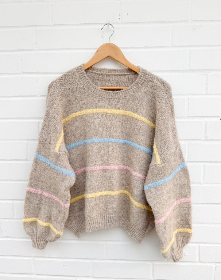 STRICKPULLOVER PASTELL STRIPE - Taupe