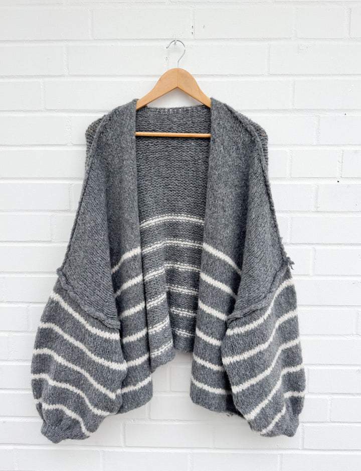 STREIFEN OVERSIZE STRICKJACKE MELLO - dunkelgrau