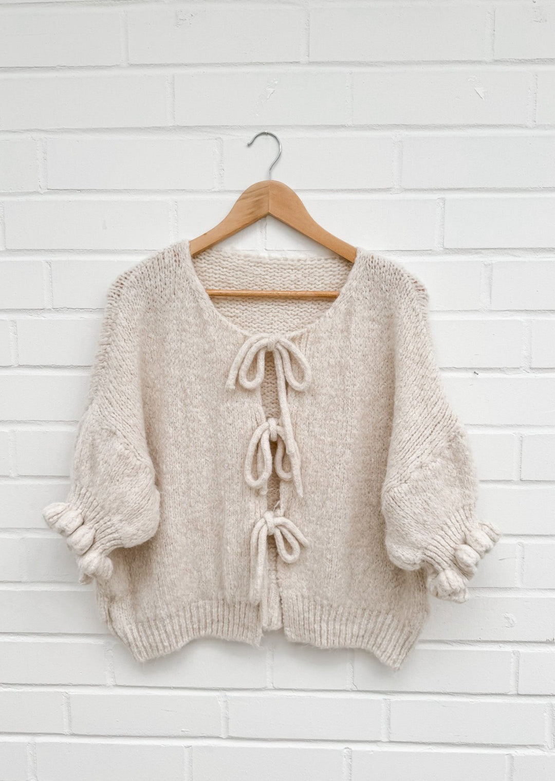 3/4 ARM SCHLEIFEN STRICKJACKE -  beige