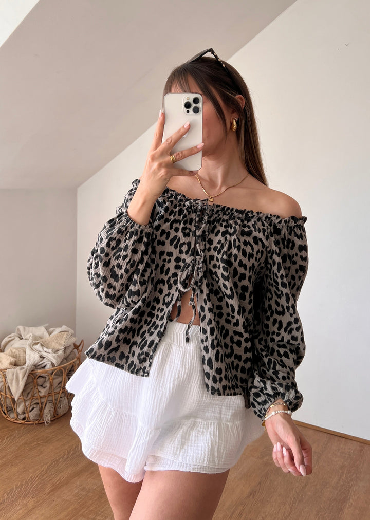 LANGARM LEO SCHLEIFEN MUSSELIN BLUSE - taupe
