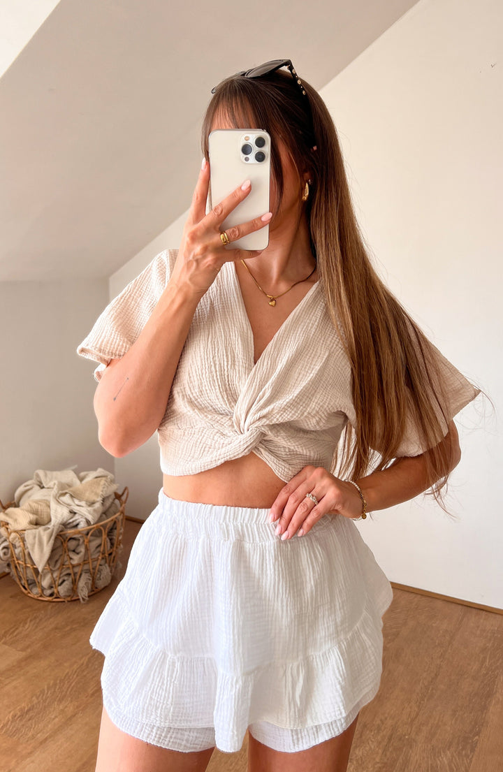 CROPPED MUSSELIN BLUSE - beige